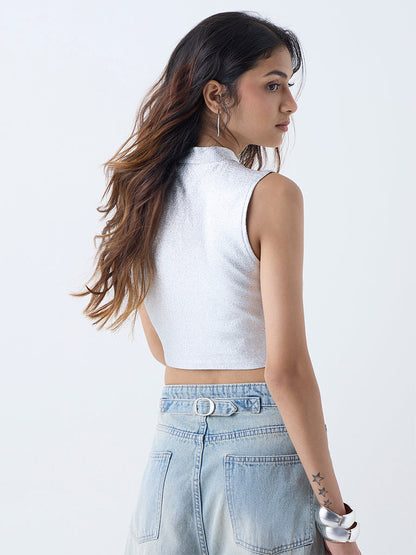 Nuon Silver Ribbed-Textured Top