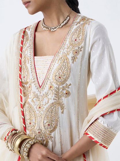 Vark Off-White Cotton-Blend Anarkali Ethnic Set