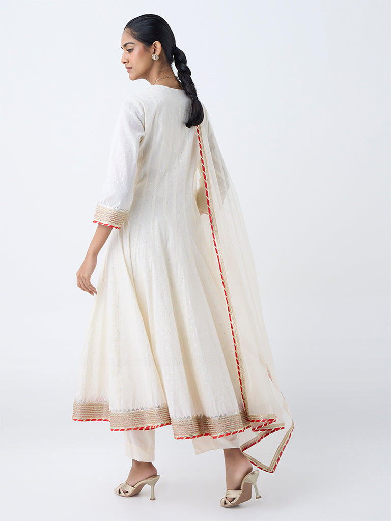 Vark Off-White Cotton-Blend Anarkali Ethnic Set