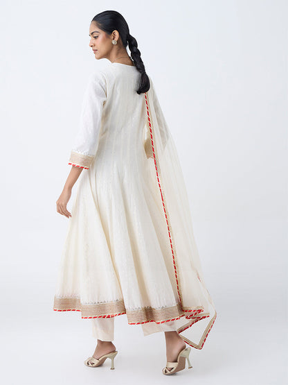 Vark Off-White Cotton-Blend Anarkali Ethnic Set