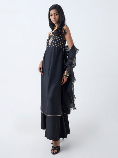 Vark Black Zari Embroidered A-Line Ethnic Set