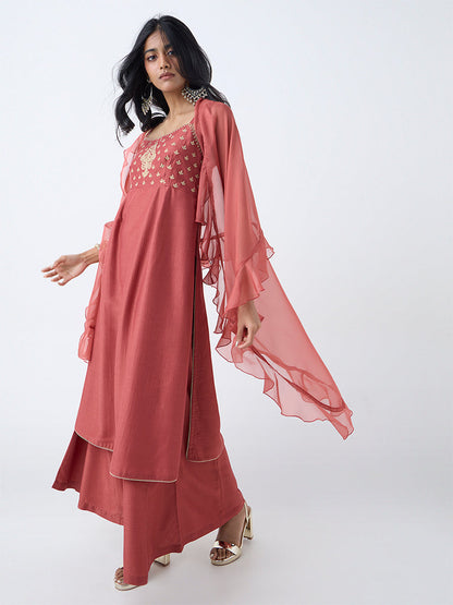 Vark Rust Zari Embroidered A-Line Ethnic Set