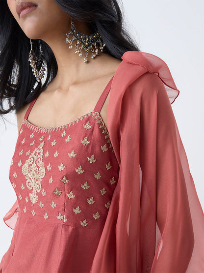 Vark Rust Zari Embroidered A-Line Ethnic Set
