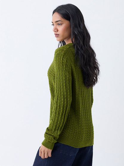 LOV Green Knit-Textured Sweater
