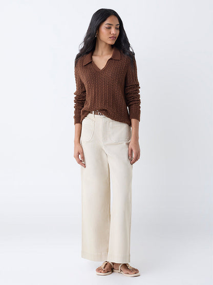 LOV Brown Knit-Textured Sweater