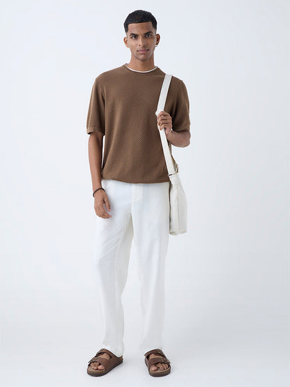 ETA Brown Knit-Textured Relaxed-Fit Cotton T-Shirt
