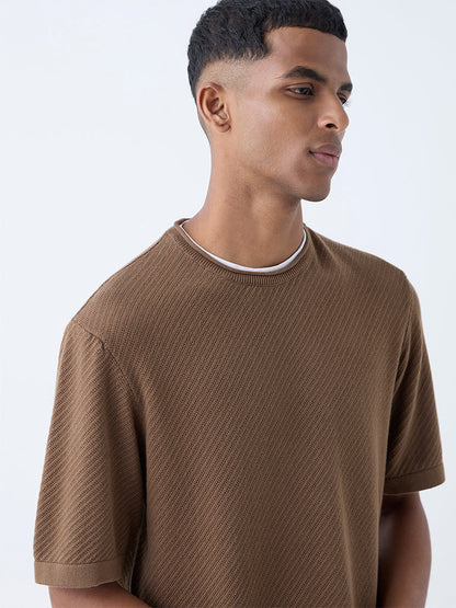 ETA Brown Knit-Textured Relaxed-Fit Cotton T-Shirt