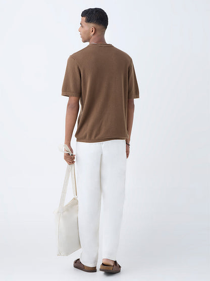 ETA Brown Knit-Textured Relaxed-Fit Cotton T-Shirt