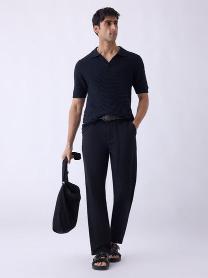 ETA Black Knit-Textured Relaxed-Fit Cotton T-Shirt