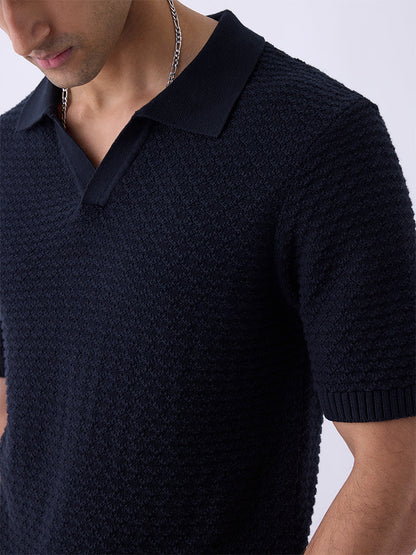 ETA Black Knit-Textured Relaxed-Fit Cotton T-Shirt