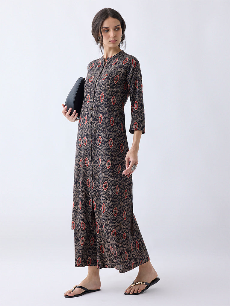 Utsa Black Printed A-Line Kurta