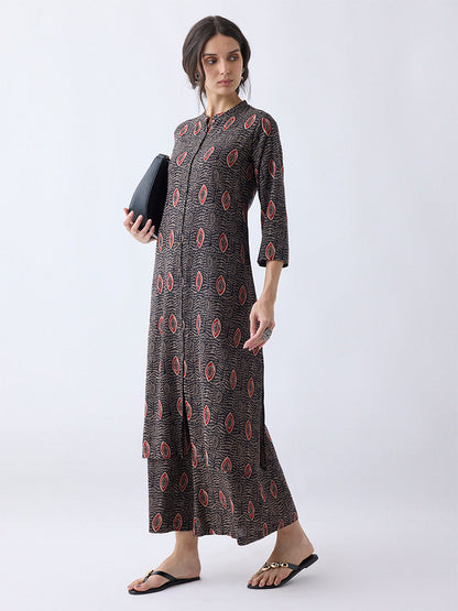 Utsa Black Printed A-Line Kurta