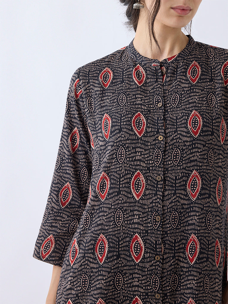 Utsa Black Printed A-Line Kurta