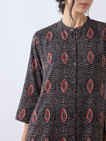 Utsa Black Printed A-Line Kurta