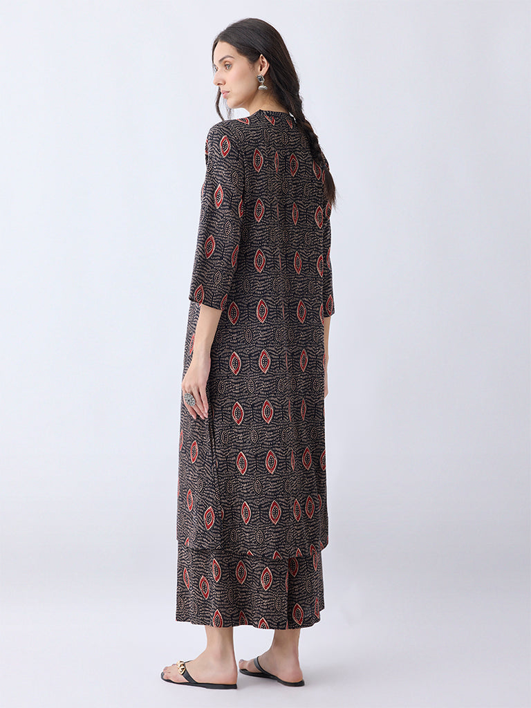 Utsa Black Printed A-Line Kurta