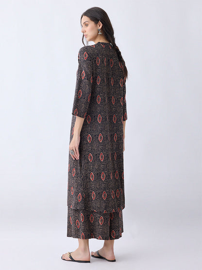 Utsa Black Printed A-Line Kurta