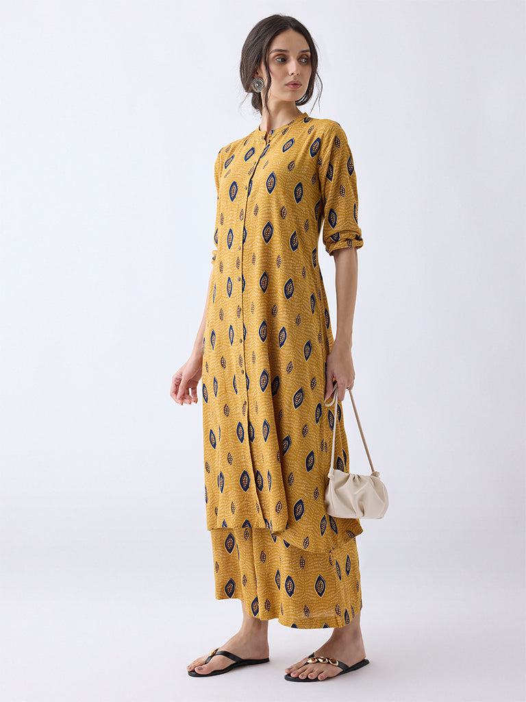 Utsa Mustard Printed A-Line Kurta