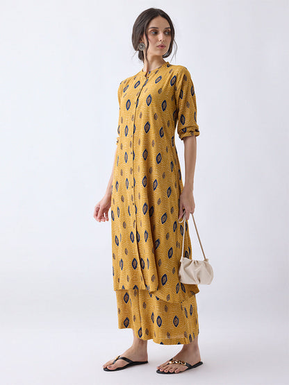Utsa Mustard Printed A-Line Kurta
