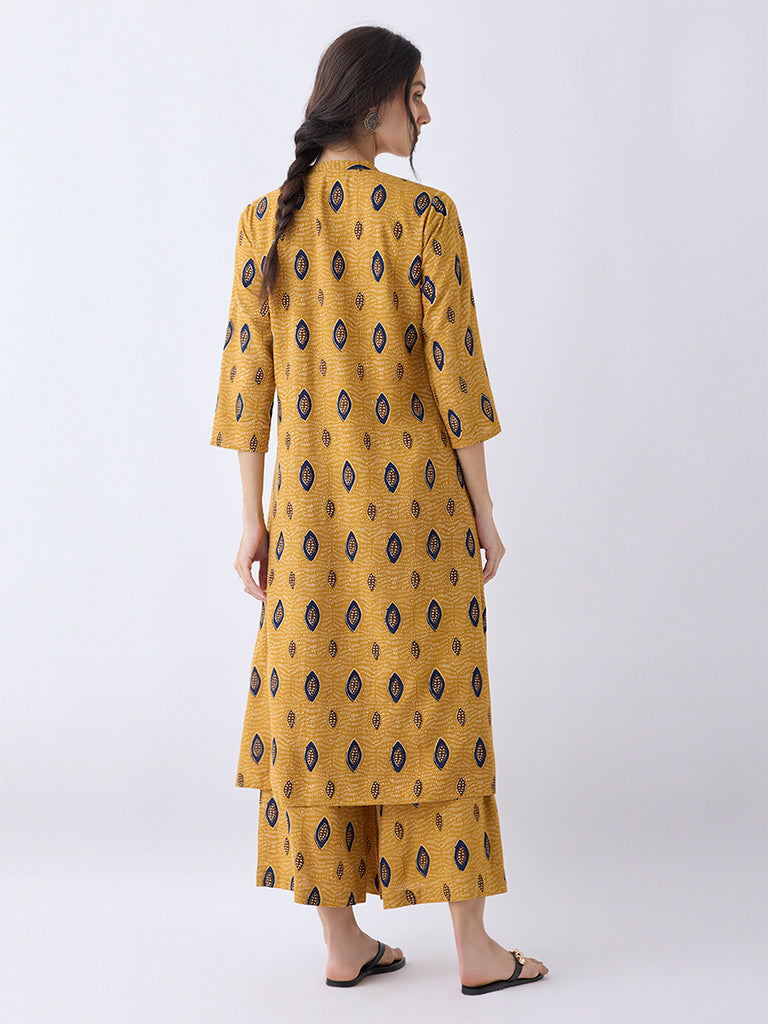 Utsa Mustard Printed A-Line Kurta