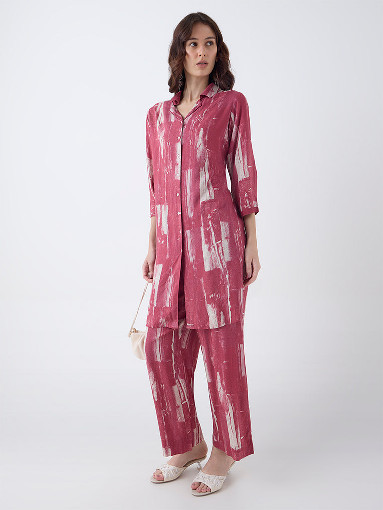 Utsa Red Abstract Printed Straight Kurta