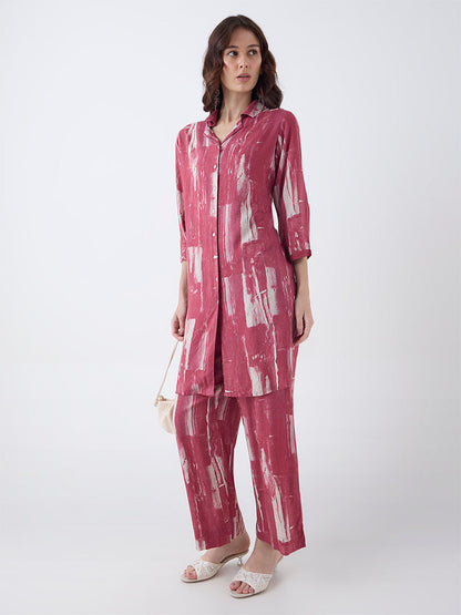 Utsa Red Abstract Printed Straight Kurta