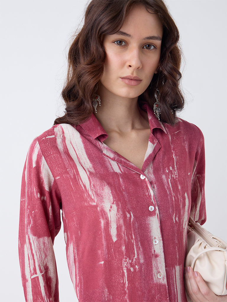 Utsa Red Abstract Printed Straight Kurta