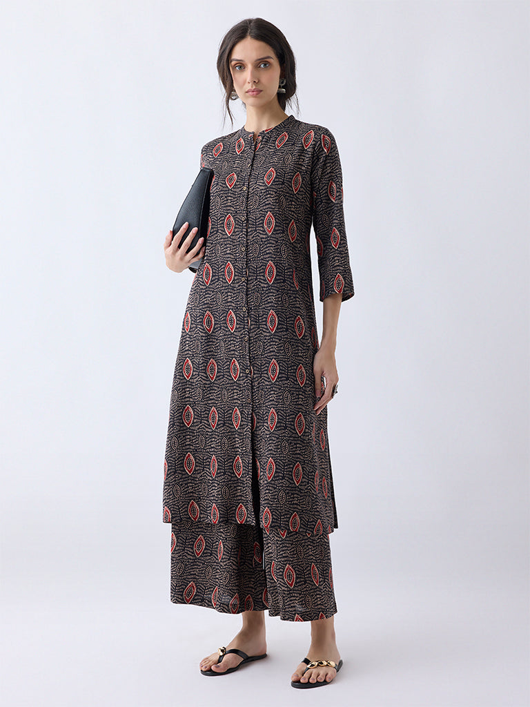 Utsa Black Printed Palazzos