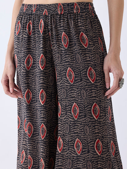 Utsa Black Printed Palazzos
