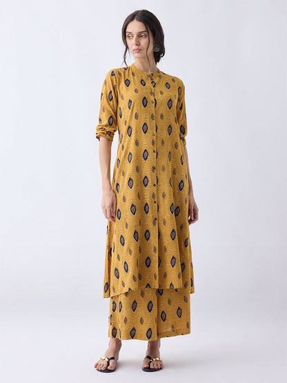 Utsa Mustard Printed Palazzos