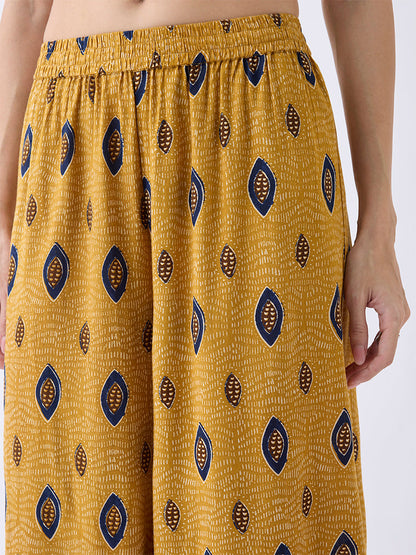 Utsa Mustard Printed Palazzos