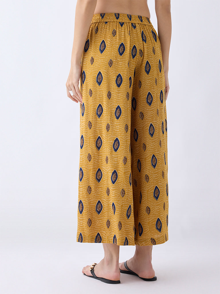 Utsa Mustard Printed Palazzos