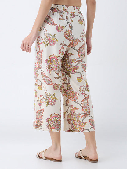 Utsa Beige Botanical Pattern Ethnic Pants