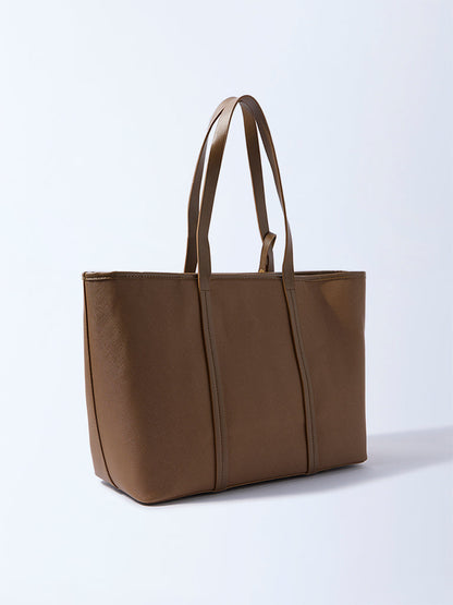 Westside Tan Panel-Detailed Tote Bag with Laptop Sleeves and Pouch