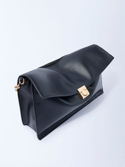 Westside Black Solid Sling Bag with Chain Handle