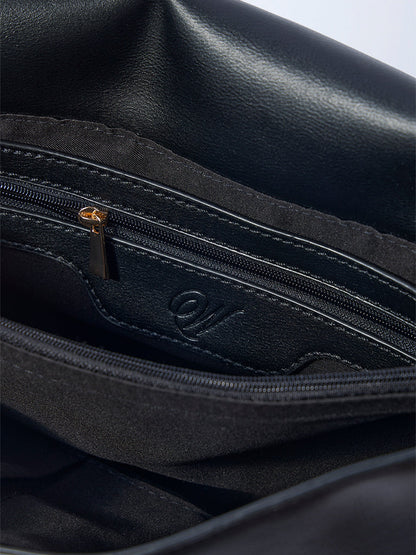 Westside Black Solid Sling Bag with Chain Handle