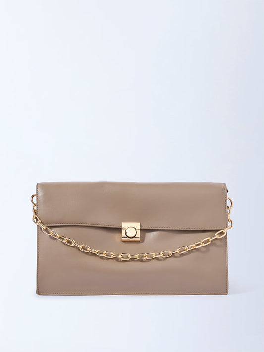 Westside Beige Solid Sling Bag with Chain Handle