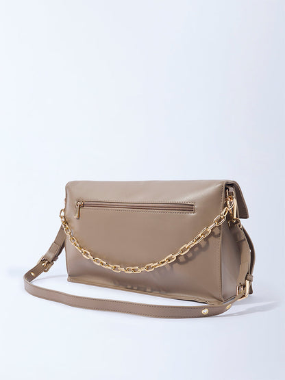 Westside Beige Solid Sling Bag with Chain Handle