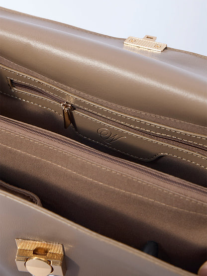 Westside Beige Solid Sling Bag with Chain Handle