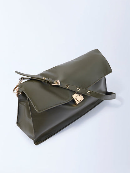 Westside Olive Solid Sling Bag with Chain Handle
