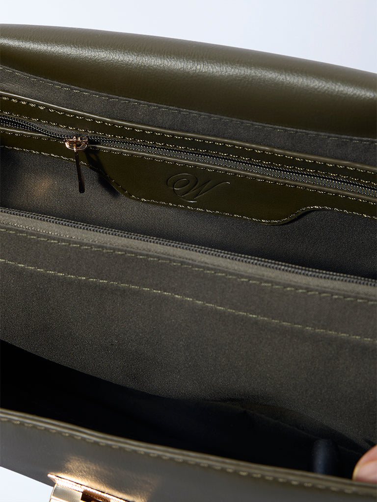 Westside Olive Solid Sling Bag with Chain Handle