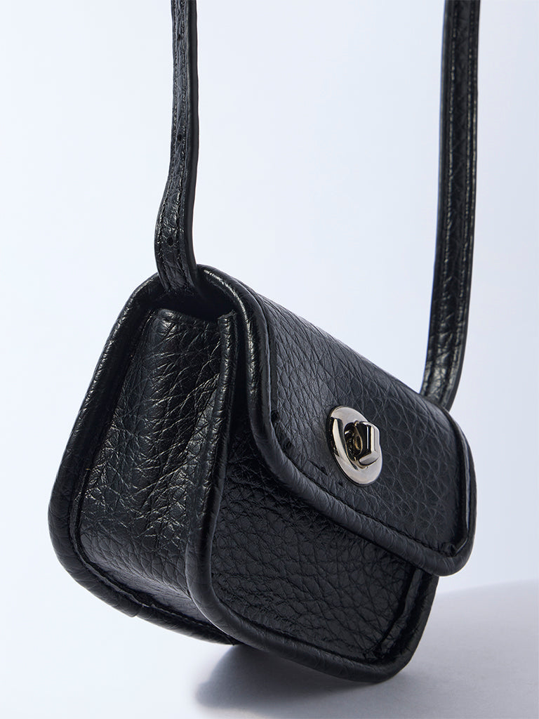 Westside Black Textured Adjustable Mini Sling Bag