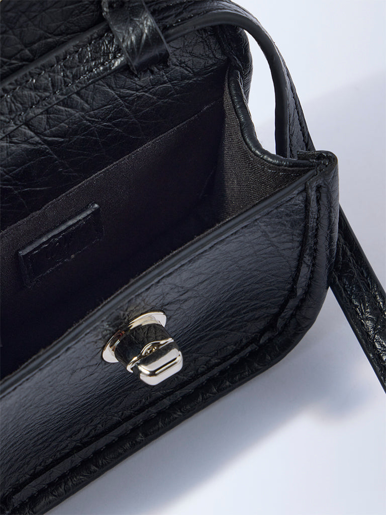 Westside Black Textured Adjustable Mini Sling Bag