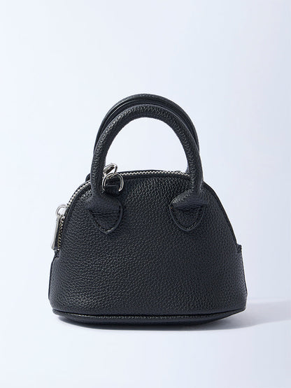 Westside Black Textured Chain-Detailed Mini Sling Bag