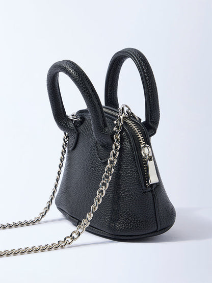 Westside Black Textured Chain-Detailed Mini Sling Bag