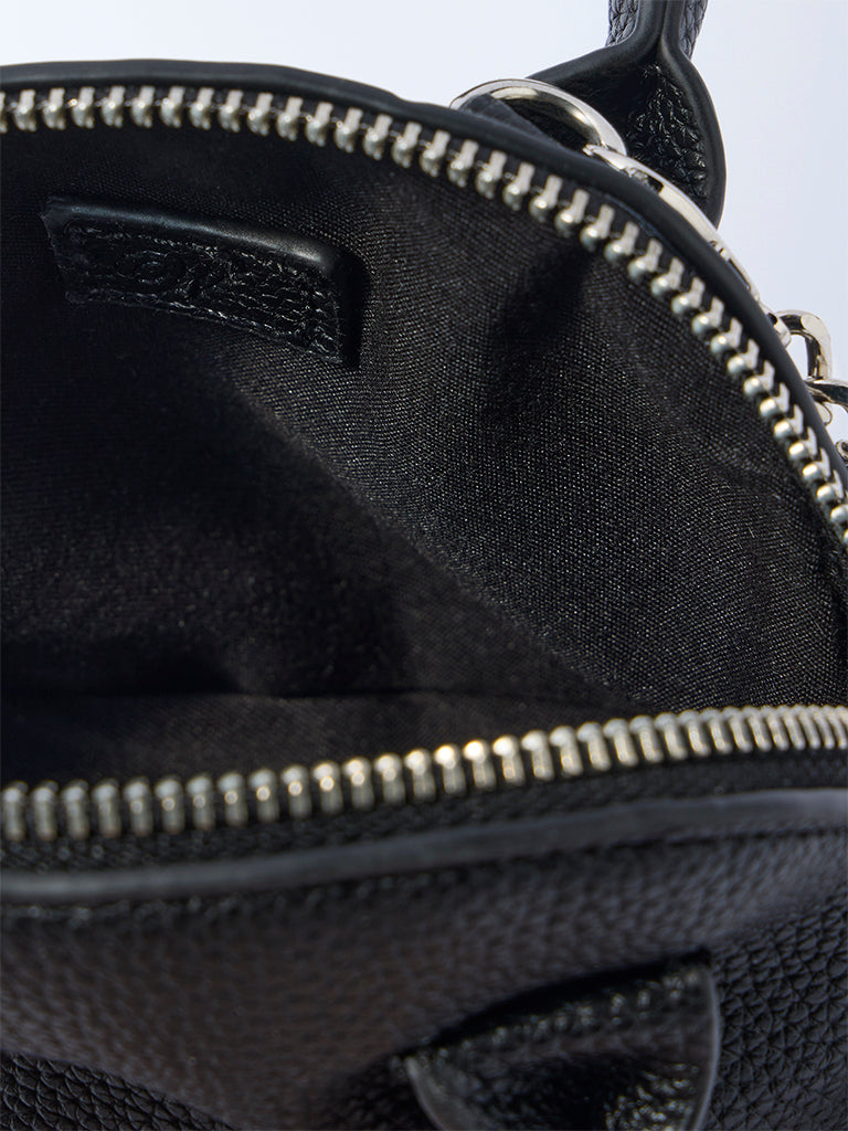 Westside Black Textured Chain-Detailed Mini Sling Bag