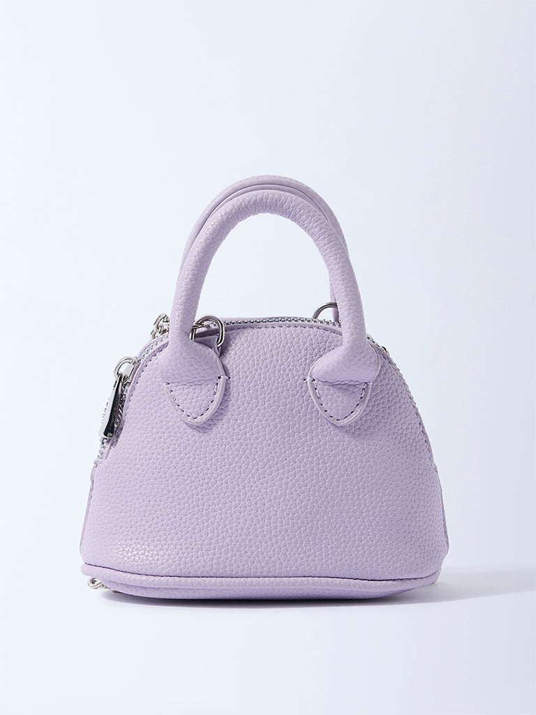 Westside Lilac Textured Chain-Detailed Mini Sling Bag