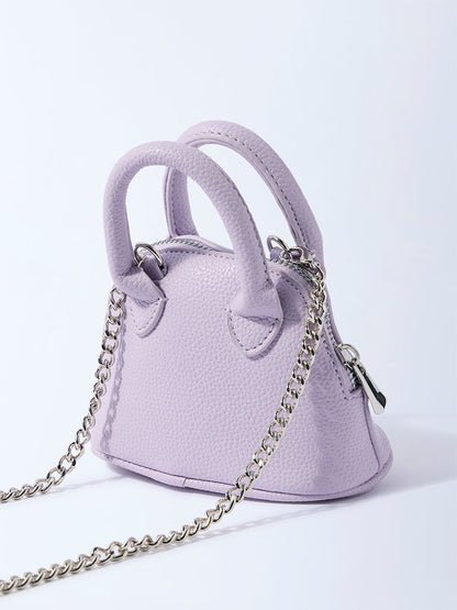 Westside Lilac Textured Chain-Detailed Mini Sling Bag