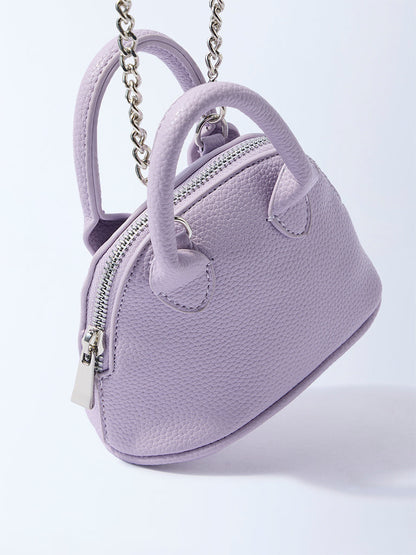 Westside Lilac Textured Chain-Detailed Mini Sling Bag