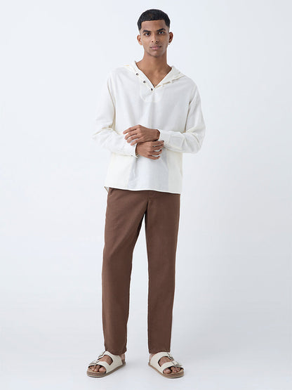 ETA Off-White Solid Relaxed-Fit Cotton-Blend Hooded Shirt