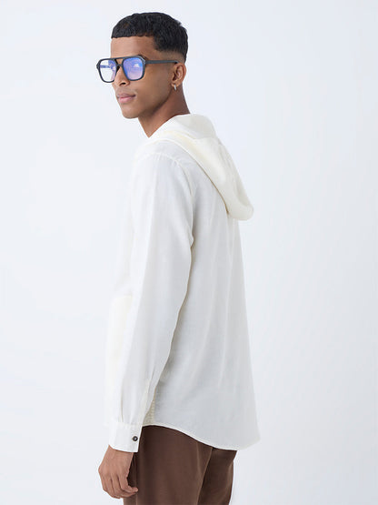 ETA Off-White Solid Relaxed-Fit Cotton-Blend Hooded Shirt
